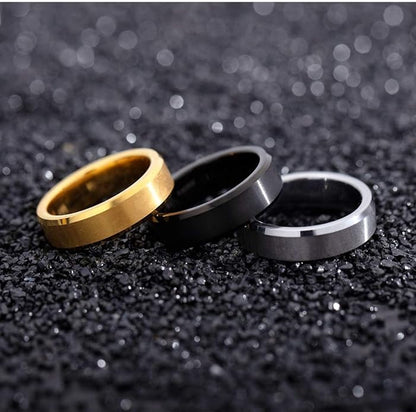 Rockyu タングステンリング メンズ 6mm 幅 シルバー・ブラック・ゴールド 平打ち シンプルデザイン