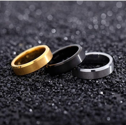Rockyu タングステンリング メンズ 6mm 幅 シルバー・ブラック・ゴールド 平打ち シンプルデザイン