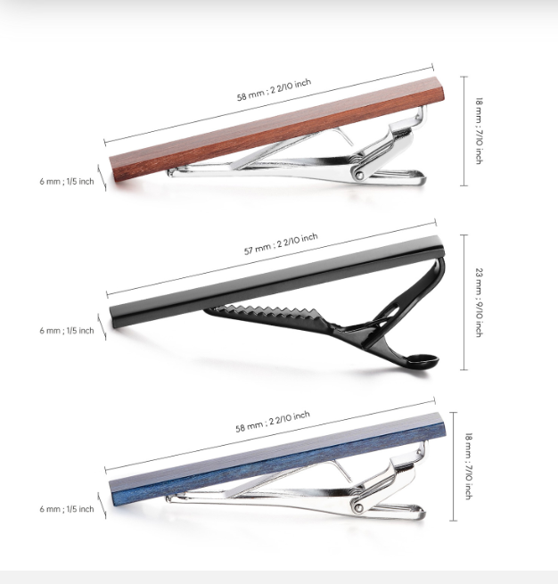 Rockyu タイピン 3本セット メンズ 木製ネクタイピン 赤 青 黒 ボックス付き ビジネス＆フォーマル対応