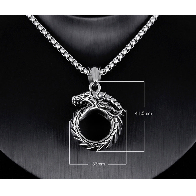 Rockyu ドラゴンネックレス メンズ オウロボロスデザイン ステンレス製 シルバー/ブラック/ゴールド