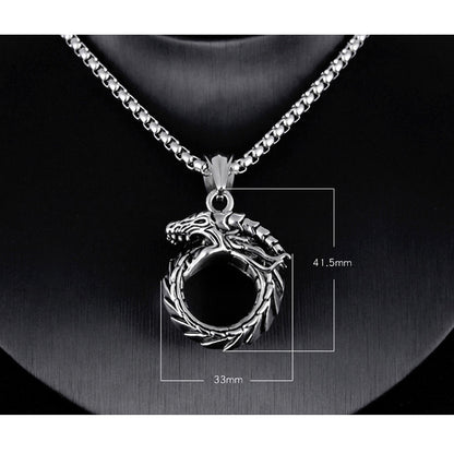 Rockyu ドラゴンネックレス メンズ オウロボロスデザイン ステンレス製 シルバー/ブラック/ゴールド