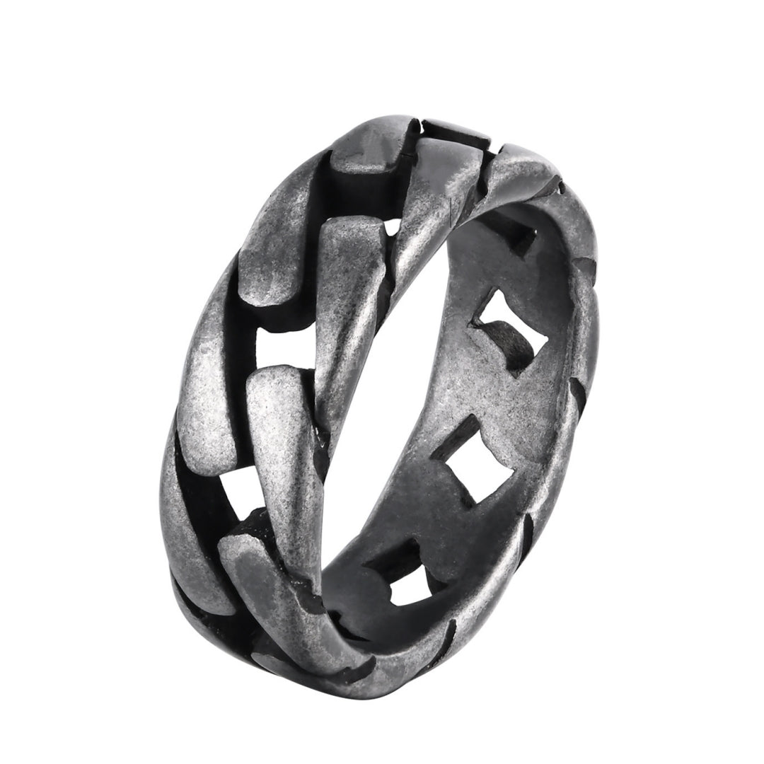 Rockyu チェーンデザインリング メンズ ステンレス 幅広 7mm 喜平風 指輪 金属アレルギー対応