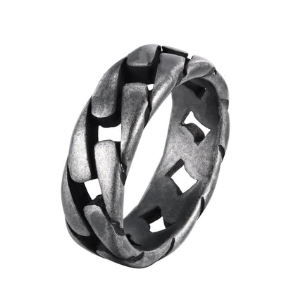 Rockyu チェーンデザインリング メンズ ステンレス 幅広 7mm 喜平風 指輪 金属アレルギー対応