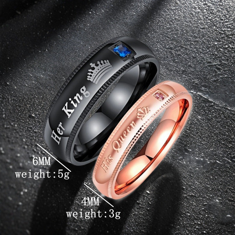 Rockyu ペアリング メンズ＆レディース サファイア風ジルコニア 彫刻入りステンレスリング