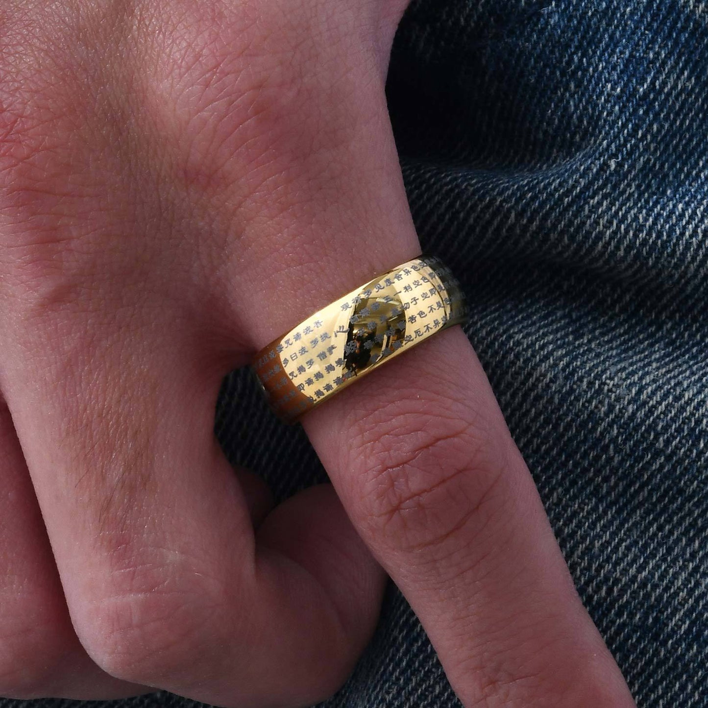 般若心経 刻印タングステンリング｜重厚な仏教経文入りメンズ指輪 お守りとしても心強い存在