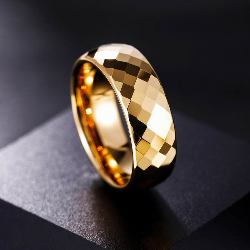 Rockyu タングステンリング メンズ 多面カット ゴールド 8mm幅