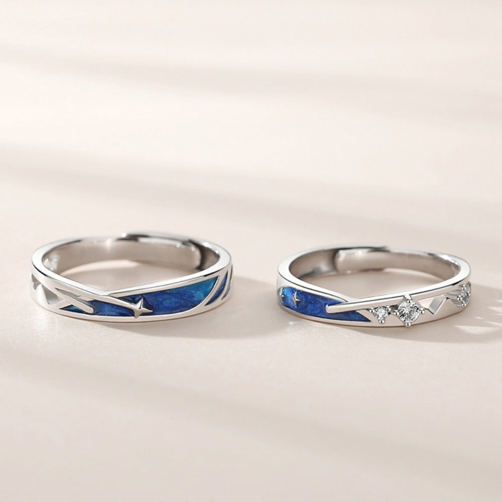 Rockyu 星空モチーフ ペアリング S925純銀仕上げ フリーサイズ アレルギー対応