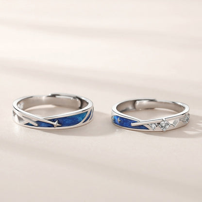 Rockyu 星空モチーフ ペアリング S925純銀仕上げ フリーサイズ アレルギー対応