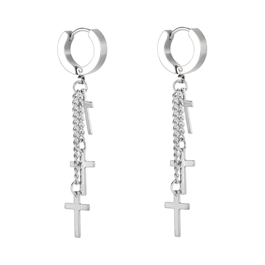 Rockyu ピアス メンズ チタン製 クロスチェーン フープピアス ステンレス製 アレルギー対応