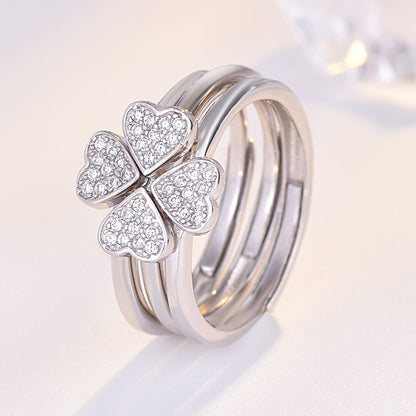 Rockyu クローバー風3連ハートリング レディース フリーサイズ シルバー925