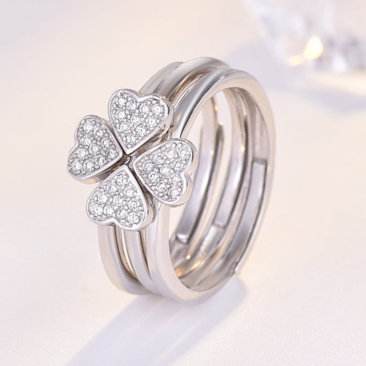 Rockyu クローバー風3連ハートリング レディース フリーサイズ シルバー925