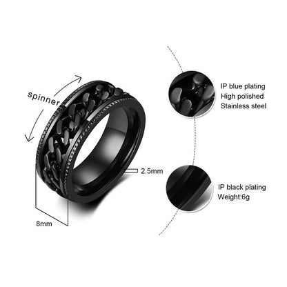 Rockyu メンズ ステンレスチェーンリング 回転式 喜平チェーン ローマ数字デザイン