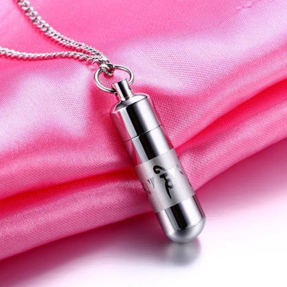 Rockyu 六字真言 カプセル型ペンダント チタン製 ステンレス 遺骨収納可能 ネックレス