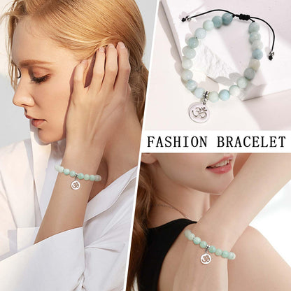 Rockyu レディース 天然石ブレスレット 蓮花・生命の樹・オームモチーフ ステンレスペンダント 金属アレルギー対応