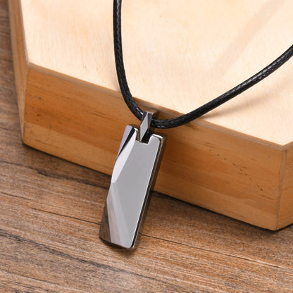 Rockyu タングステン 長方形ペンダント ネックレス メンズ
