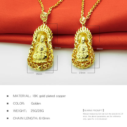 Rockyu ゴールド観音菩薩ネックレス メンズ 開運ステンレスロングチェーン付き