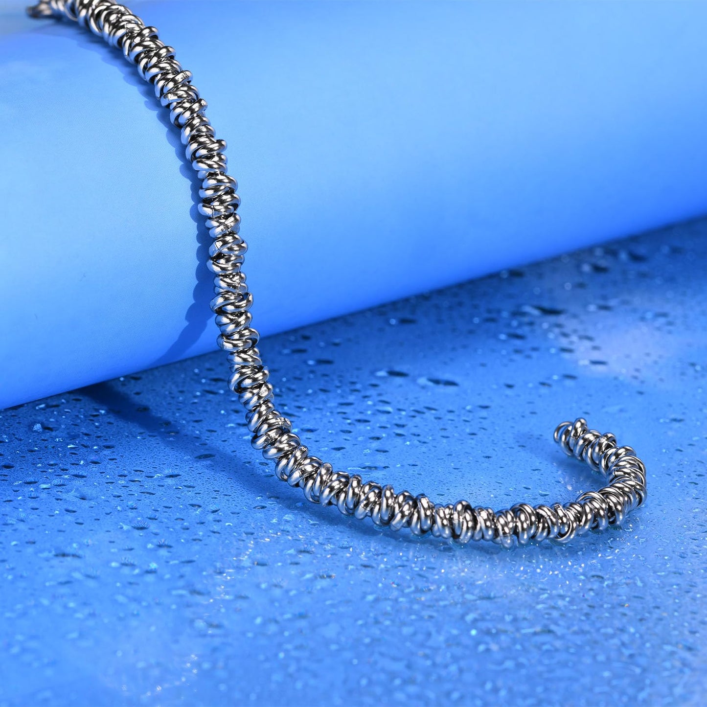 Rockyu 開口輪チェーンブレスレット｜ステンレス製 シルバー｜19.5cm・22cm｜ユニセックスデザイン 金属アレルギー対応