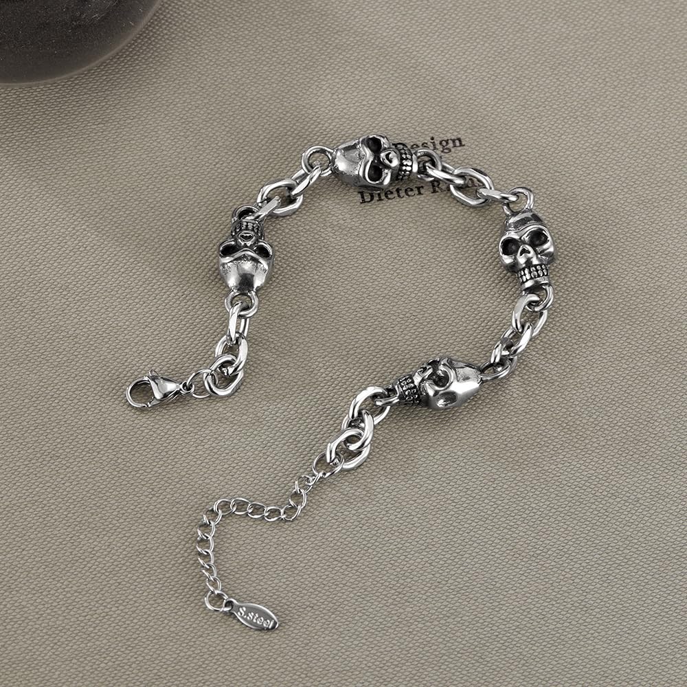 Rockyu ブレスレット メンズ ステンレス スカル チェーン ヴィンテージ 太め