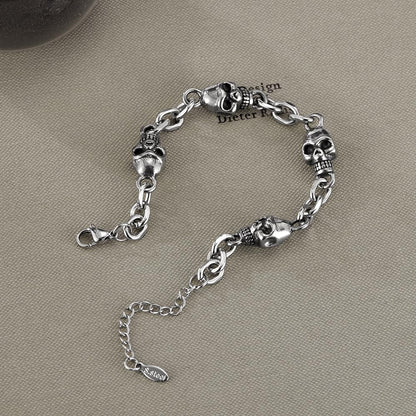 Rockyu ブレスレット メンズ ステンレス スカル チェーン ヴィンテージ 太め