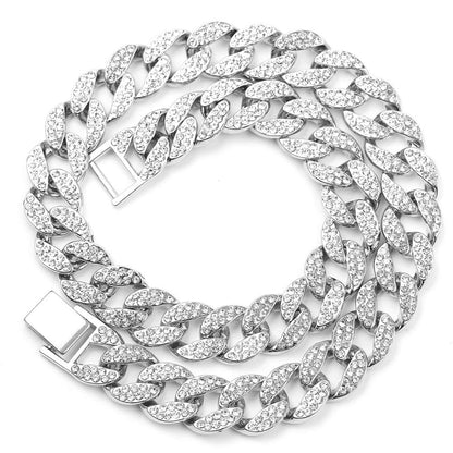 Rockyu 喜平ネックレス メンズ CZダイヤモンド ゴールド＆シルバー 14mm キューバンチェーン