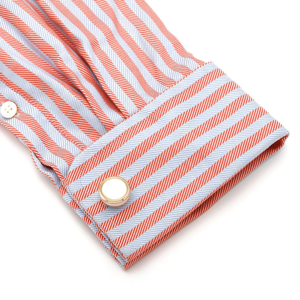 Rockyu メンズ 白蝶貝カフス ピンクゴールド ラウンドデザイン ステンレス製