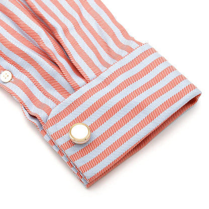 Rockyu メンズ 白蝶貝カフス ピンクゴールド ラウンドデザイン ステンレス製