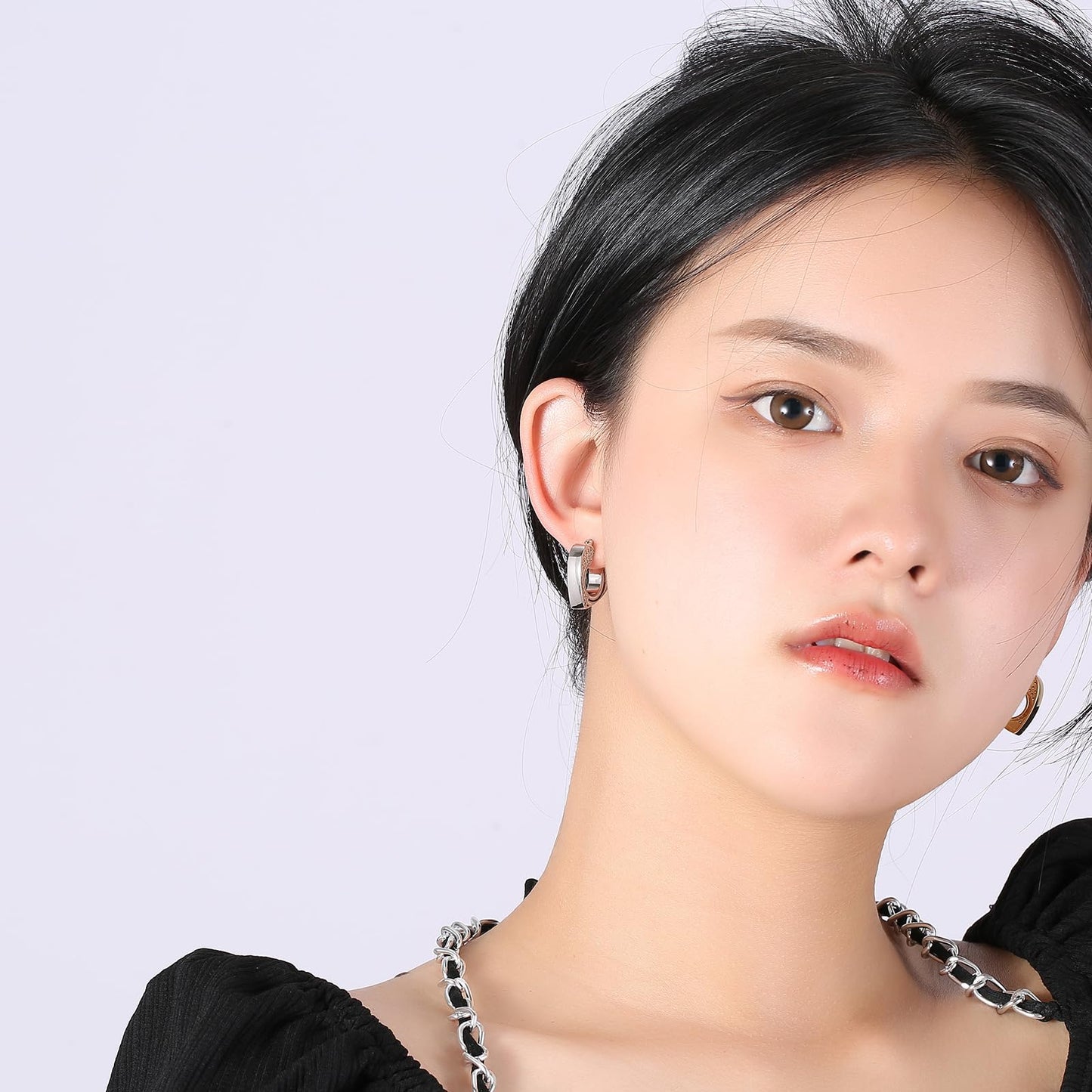 Rockyu ピアス レディース シルバー925 心形 多粒ダイヤ リングピアス フープ ゴールド ハートピアス 純銀製 金属アレルギー対応 パーティー プレゼント ギフト おしゃれ ジュエリー