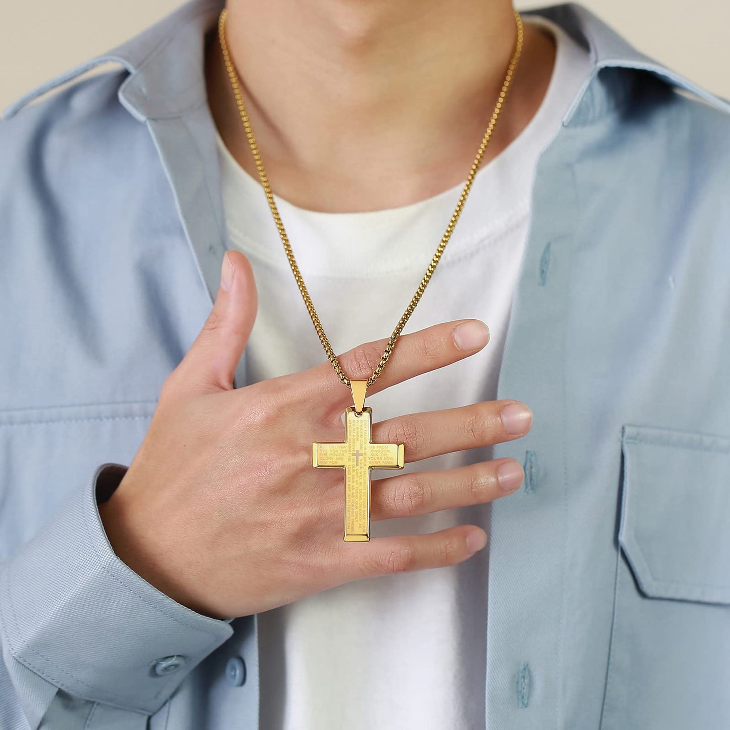 Rockyu クロスネックレス ステンレス メンズ ゴールド ブラック シルバー ペンダント