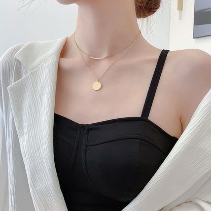 Rockyu レディース二連ネックレス ゴールド コインペンダント ステンレス製 鎖骨アクセ