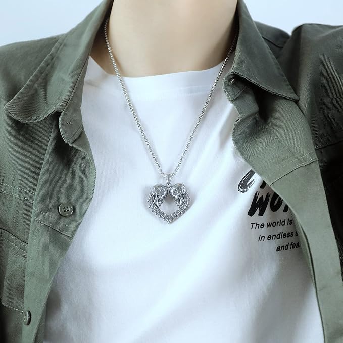 Rockyu ネックレス メンズ ステンレス製 髑髏ハートペンダント ロック風 金属アレルギー対応 ギフト