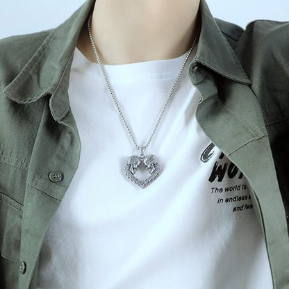 Rockyu ネックレス メンズ ステンレス製 髑髏ハートペンダント ロック風 金属アレルギー対応 ギフト