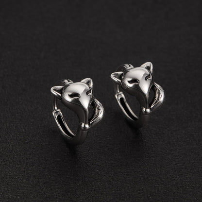 Rockyu ピアス メンズ ステンレス フォックスモチーフ フープ シルバー アレルギー対応