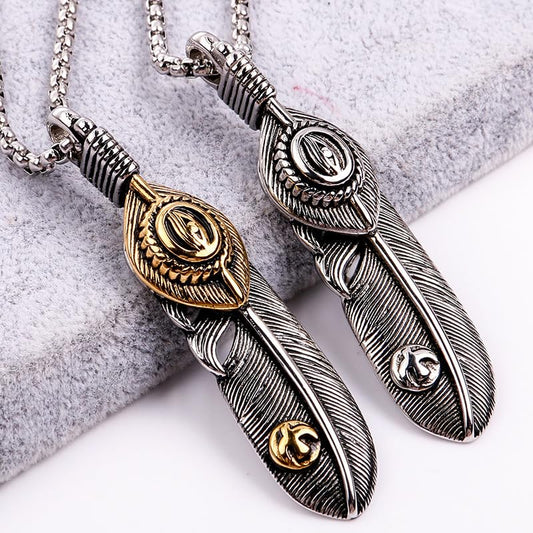 Rockyu ネックレス メンズ 羽根モチーフ ペンダント ステンレス製 ミラー仕上げ 金属アレルギー対応