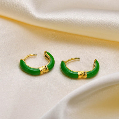 Rockyu レディース フープピアス 3色セット｜14.4mm 小さめ カラーエナメル フープ｜金属アレルギー対応 ステンレス製 18金コーティング