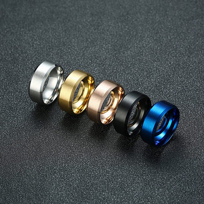 Rockyu チタンステンレスリング メンズリング シンプルマット仕上げ 男女兼用 4/6/8mm サイドカットデザイン 金属アレルギー対応