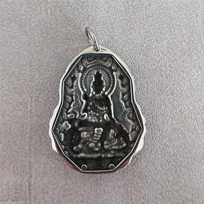 Rockyu 観音菩薩ネックレス メンズ 316Lステンレス製 お守りペンダント シルバー仕上げ