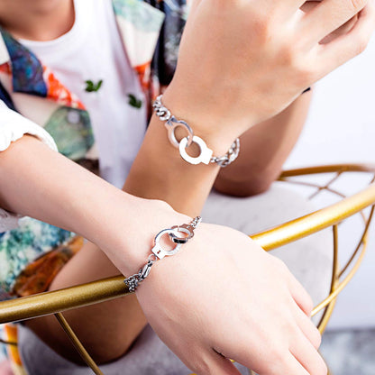 Rockyu 手錠モチーフ チェーンブレスレット レディース チタン製 シルバー/ブラック/ピンクゴールド