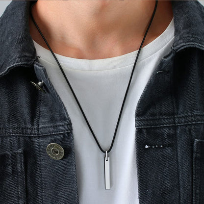 Rockyu バーネックレス メンズ タングステンスティック シンプル ペンダント