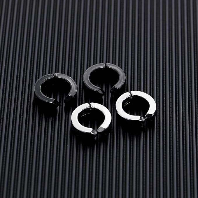 Rockyu ピアス メンズ フェイク フープ チタン製 シルバー&カラーバリエ 穴不要 光面リングイヤリング