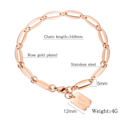 Rockyu ブレスレット レディース ピンクゴールド チタン製 幸運チャーム付き