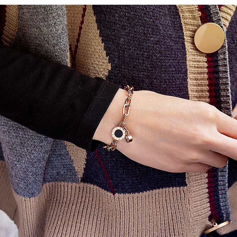 Rockyu ブレスレット レディース チェーン ピンクゴールド ステンレススチール