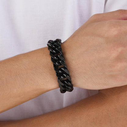 Rockyu メンズ 喜平チェーンブレスレット 太め ステンレス 黒・シルバー・ゴールド 金属アレルギー対応