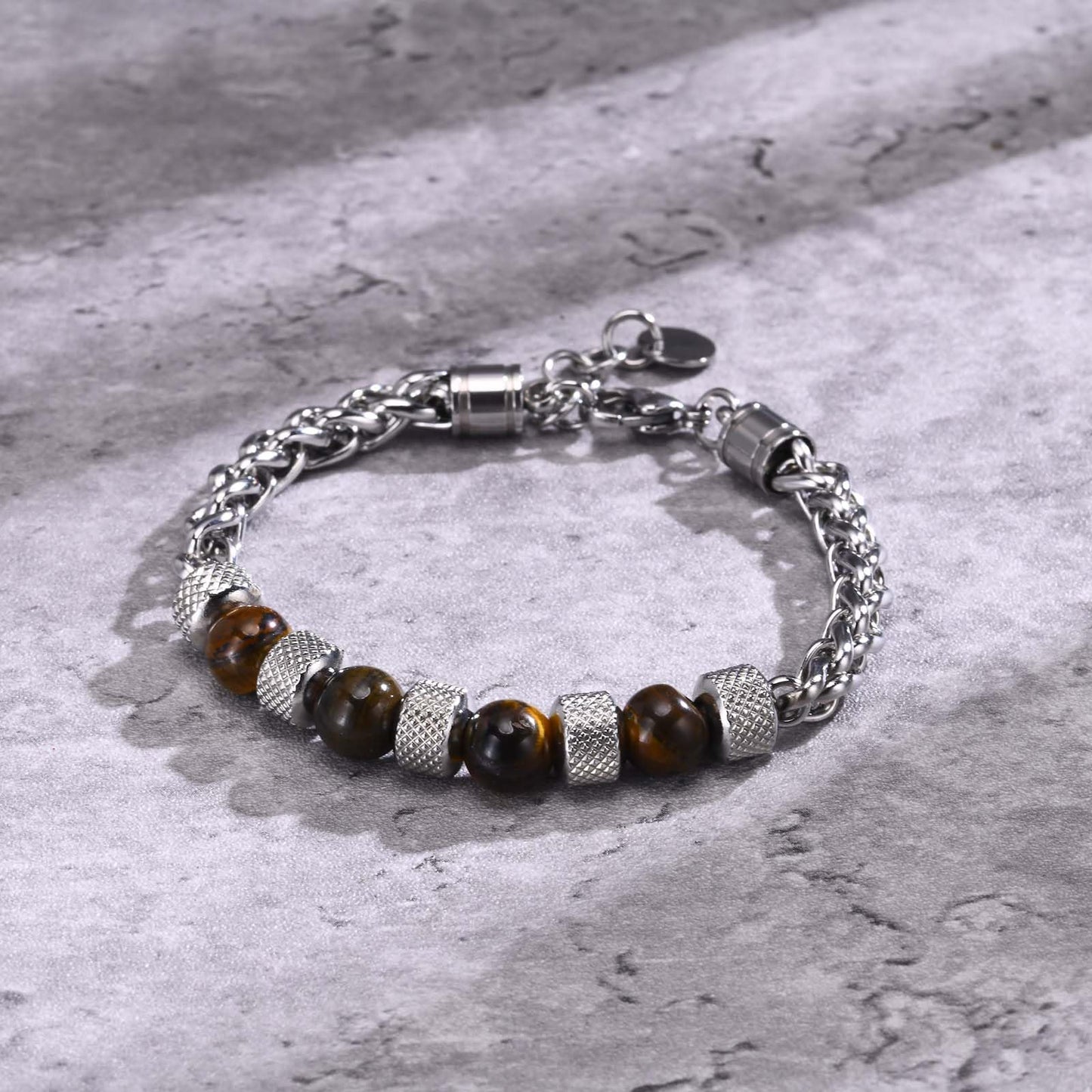 ブレスレット メンズ 天然石 ステンレスチェーン 虎眼石/ラピスラズリ/黒瑪瑙