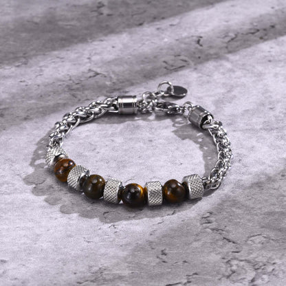 ブレスレット メンズ 天然石 ステンレスチェーン 虎眼石/ラピスラズリ/黒瑪瑙