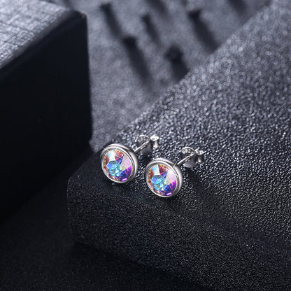 Rockyu シルバー925スタッドピアス スワロフスキークリスタル使用 丸型レディースピアス