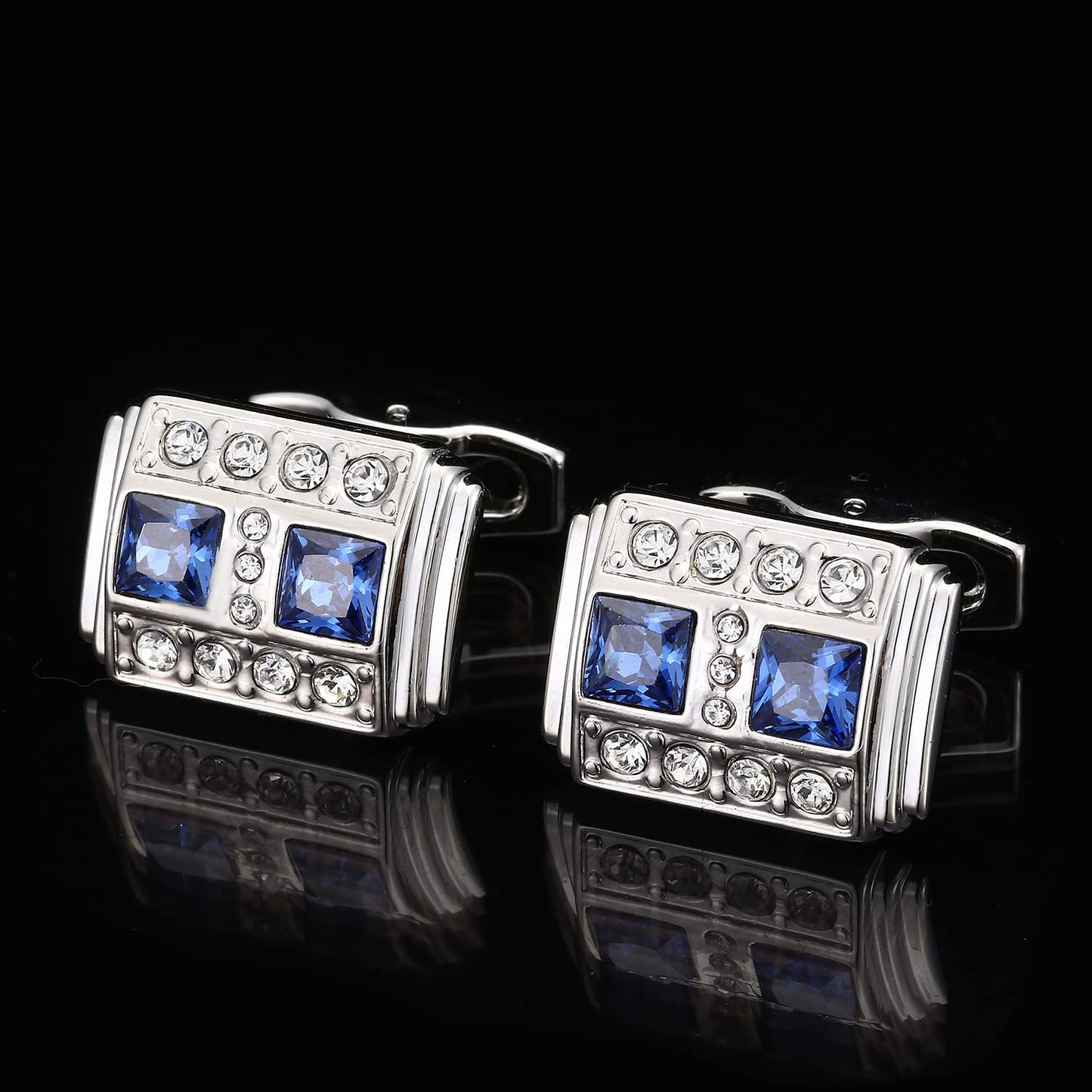 Rockyu メンズカフス スクエアカットジルコニア付きクラシックデザインカフリンクス