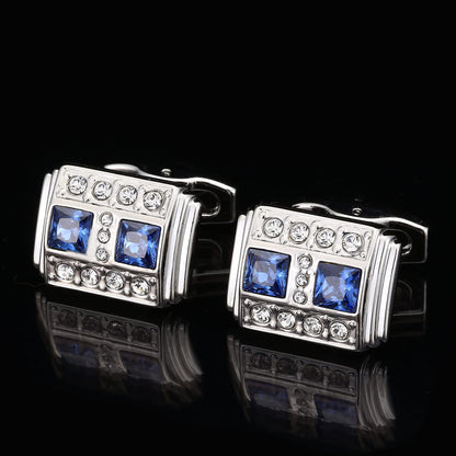 Rockyu メンズカフス スクエアカットジルコニア付きクラシックデザインカフリンクス