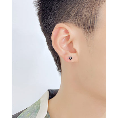 Rockyu ピアス メンズ レディース 五芒星 シルバー ブラック 星モチーフ チタン製 金属アレルギー対応