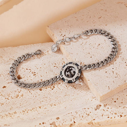 Rockyu ステンレス 錨コンパスデザイン メンズブレスレット 喜平チェーン