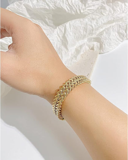 [Rockyu]ブレスレット男性シルバーステンレスチェーンシンプルモダン2連ブレスレット幅広ブレスレット